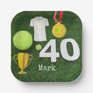Assiettes En Carton Tennis 40e anniversaire avec balle de tennis sur v