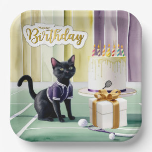 Assiettes En Carton Tennis Black Cat fête d'anniversaire avec gâteau