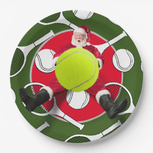 Assiettes En Carton Tennis de Noël avec le Père Noël
