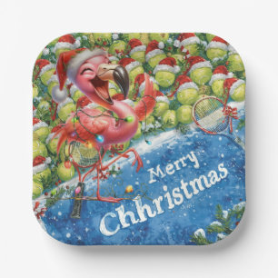 Assiettes En Carton Tennis de Noël avec thème Flamingo