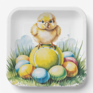 Assiettes En Carton Tennis de Pâques sur le thème des balles et des œu