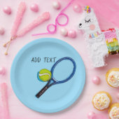 Assiettes En Carton Tennis et raquette sur arrière - plan bleu (Fête)