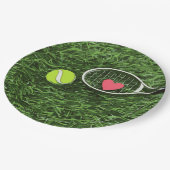 Assiettes En Carton Tennis et raquette sur arrière - plan vert (Angle)
