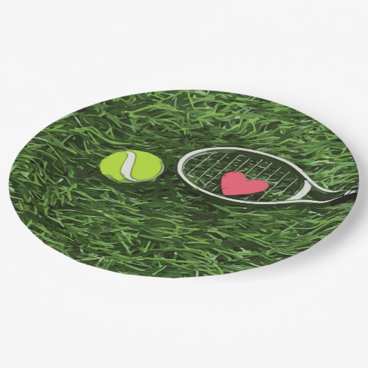 Assiettes En Carton Tennis et raquette sur arrière - plan vert (Angle)
