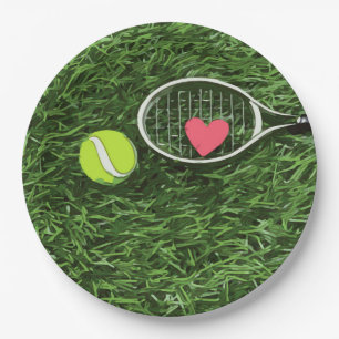Assiettes En Carton Tennis et raquette sur arrière - plan vert