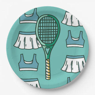 Assiettes En Carton Tennis femme robe raquette sur vert