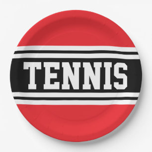 Assiettes En Carton TENNIS Fun Bold Rouge vif Noir Rayures de course