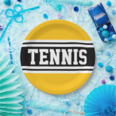 Assiettes En Carton TENNIS Jaune Orange Noir Rayures de Course (Fête)