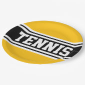 Assiettes En Carton TENNIS Jaune Orange Noir Rayures de Course (Angle)