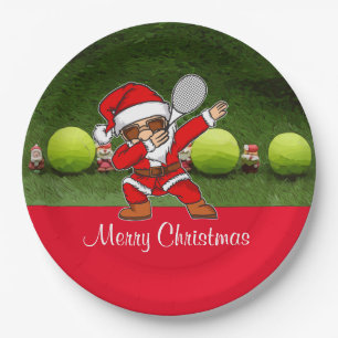 Assiettes En Carton Tennis Joyeux Noël avec balle et Père Noël