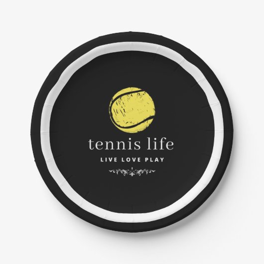 Assiettes En Carton Tennis Life Live Love Play Typographie Citation No (Devant)