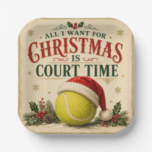 Assiettes En Carton Tennis Noël avec balle chapeau de Père Noël