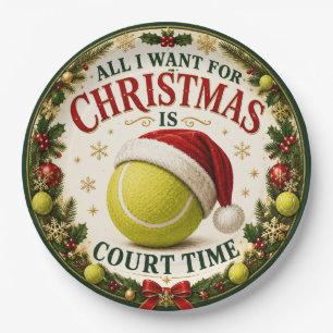 Assiettes En Carton Tennis Noël avec balle chapeau de Père Noël