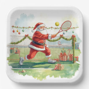 Assiettes En Carton Tennis Noël avec le Père Noël sur la fête des ball