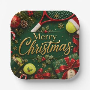 Assiettes En Carton Tennis Noël avec raquette et balle