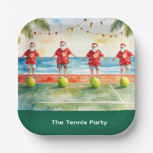 Assiettes En Carton Tennis Noël Été avec le Père Noël à la plage