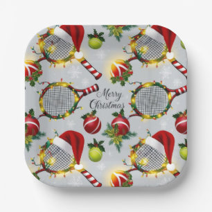 Assiettes En Carton Tennis Noël Festive Racquets et Ball