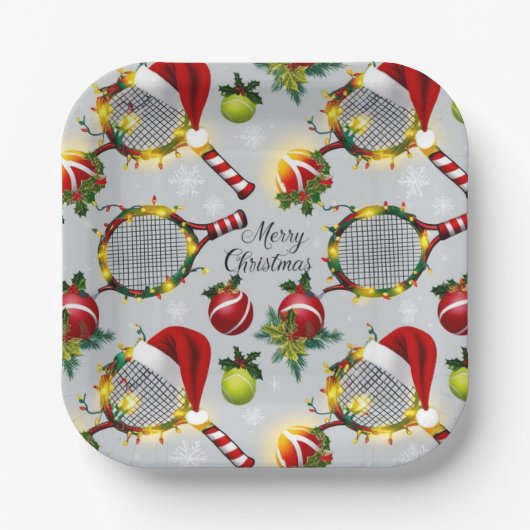 Assiettes En Carton Tennis Noël Festive Racquets et Ball (Recto)