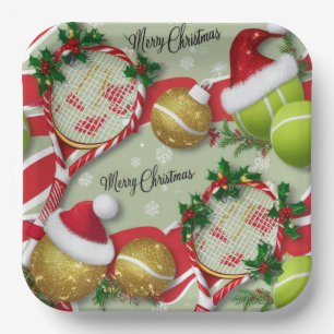 Assiettes En Carton Tennis Noël Festive Racquets et Ball