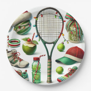 Assiettes En Carton Tennis Noël thème avec raquette et balle