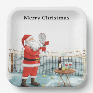 Assiettes En Carton Tennis Noël thème PÈRE NOËL jouer au tennis