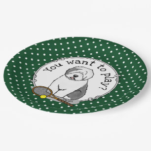 Assiettes En Carton Tennis Old English Sheepdog (Gris 1) Chien mignonn