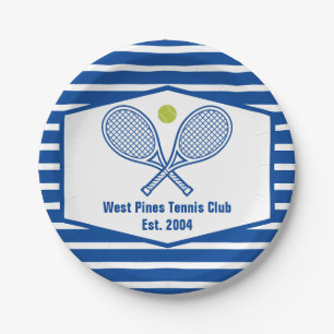 Assiettes En Carton Tennis sur mesure Country Club Bleu rayé