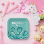 Assiettes En Carton Tentacles d'octopus blanc et aqua personnalisés (Fête)