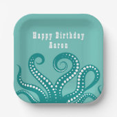 Assiettes En Carton Tentacles d'octopus blanc et aqua personnalisés (Recto)