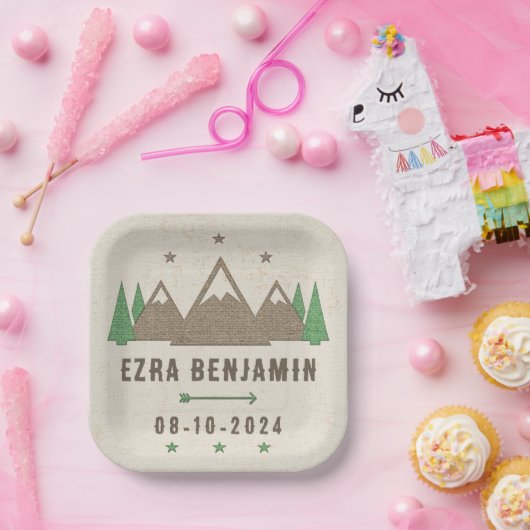 Assiettes En Carton Tente Canvas Camping Bar Mitzvah Personnalisé (Fête)