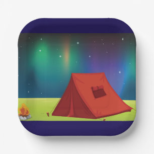 Assiettes En Carton Tente de camping sous les lumières boréales vibran