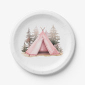 Assiettes En Carton Tente rose Camping Plaque en papier Randonnée (Devant)