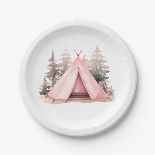 Assiettes En Carton Tente rose Camping Plaque en papier Randonnée (Devant)
