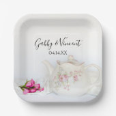 Assiettes En Carton Teot avec Mariage rose Roses (Recto)