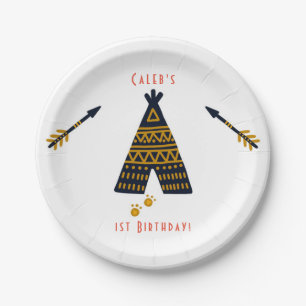 Assiettes En Carton Tepee Boho bleu & or n'importe quel âge fête d'ann