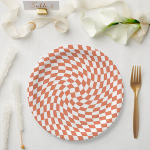 Assiettes En Carton Teracotta Mariage Collection Vérifier À damiers