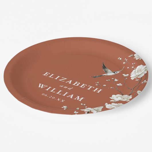 Assiettes En Carton Terracotta Chinoiserie Floral Garden Wedding (Angle)