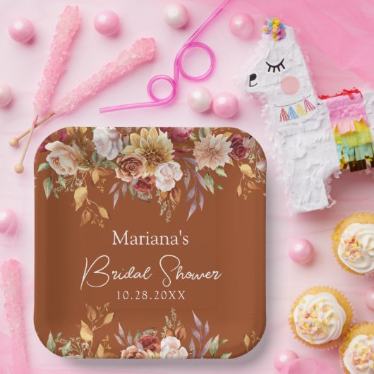 Assiettes En Carton Terracotta Fall Fête des mariées florale (Fête)