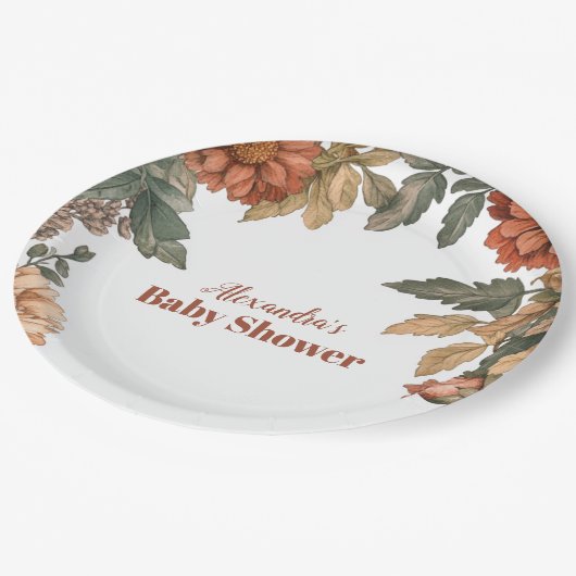 Assiettes En Carton Terracotta Floral Baby in Bloom Baby shower (Angle)