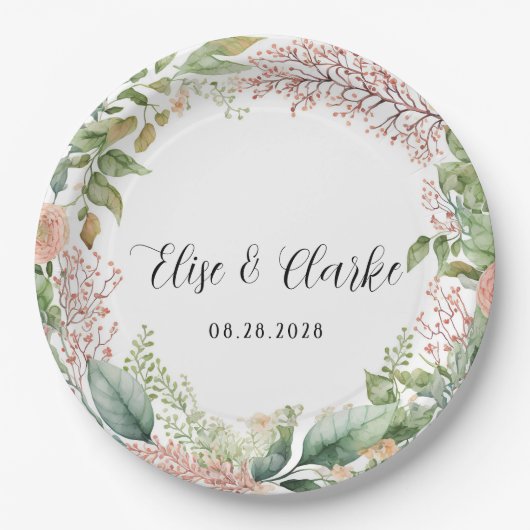 Assiettes En Carton Terracotta légère et Sage Green Peonies Mariage Pa (Devant)