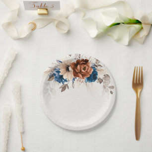 Assiettes En Carton Terracotta Marine Bleu Pampas Grass Mariage rustiq