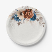 Assiettes En Carton Terracotta Marine Bleu Pampas Grass Mariage rustiq (Devant)