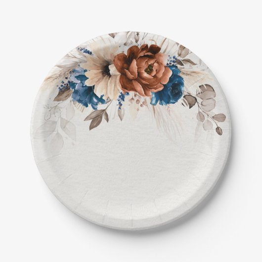 Assiettes En Carton Terracotta Marine Bleu Pampas Grass Mariage rustiq (Devant)