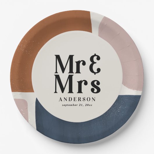 Assiettes En Carton terracotta navy painterly abstract wedding mr mrs (Devant)