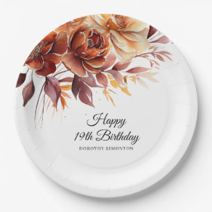 Assiettes En Carton Terracotta Orange Fall Flowers 19e anniversaire
