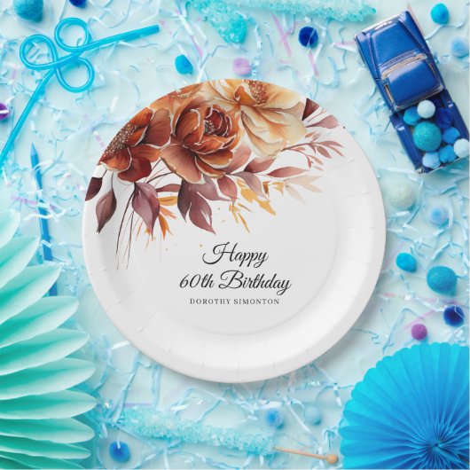 Assiettes En Carton Terracotta Orange Fall Flowers 60e anniversaire (Fête)