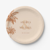 Assiettes En Carton Terracotta Palm Trees & Ampersand Beach Wedding (Devant)