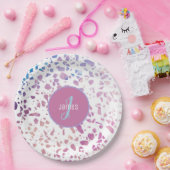 Assiettes En Carton Terrazzo Abstrait customisé rose et Motif bleu (Fête)