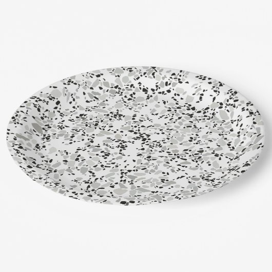 Assiettes En Carton Terrazzo blanc moderne (Angle)