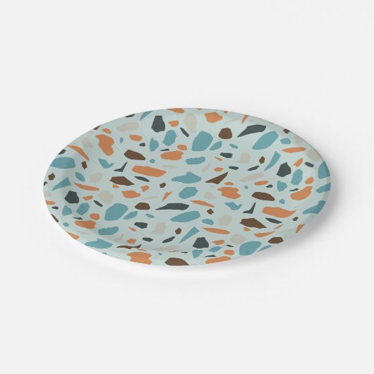 Assiettes En Carton Terrazzo bleu Motif (Angle)